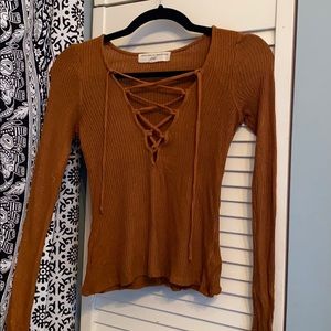 Long sleeve orange tie up shirt